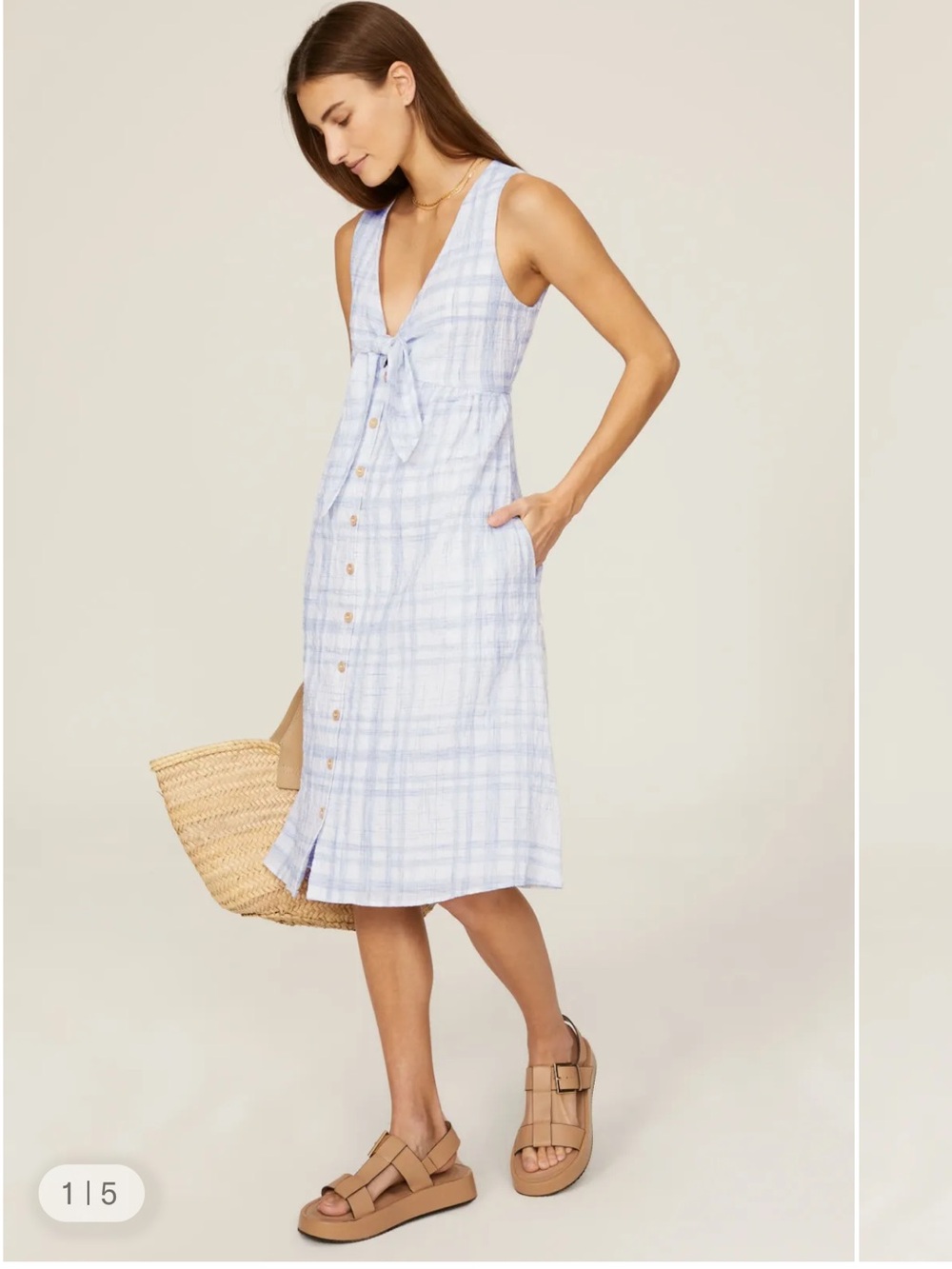 Love, Whit by Whitney Port plaid blue/white tie front dress. Size S